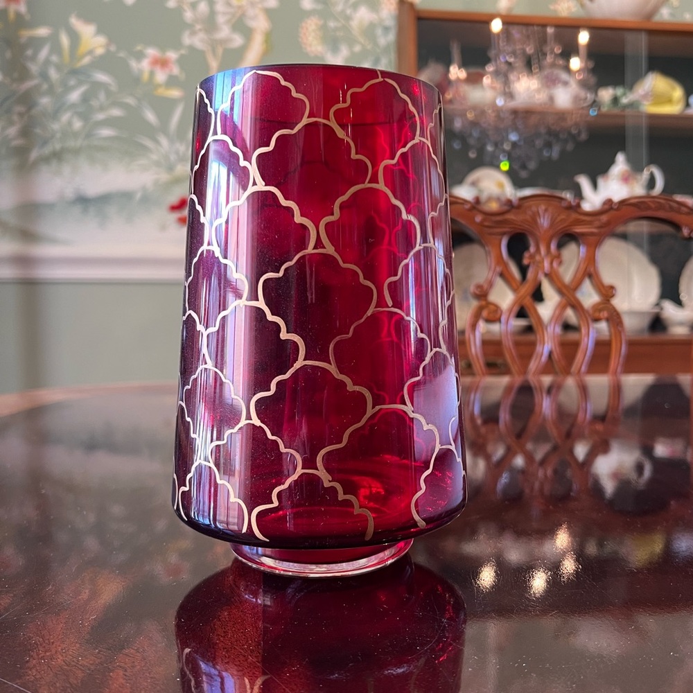 Glass Red and Gold Vase Candle Holder